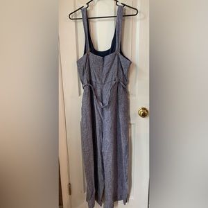 Rachel Zoe Blue Chambray 100% Linen Jumpsuit Wide Crop Leg Size 10